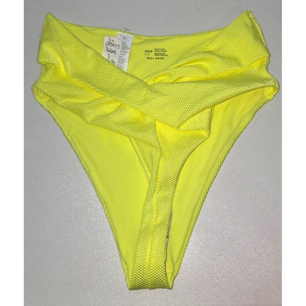 Aerie Neon Yellow High Cut Cheeky Size Small Bathing Suit Bottom NEW
